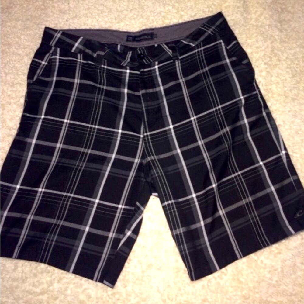 O'Neill Black and Gray Hybrid Shorts Relaxed Size 38 | Plaid Mens | Golf | Surf
